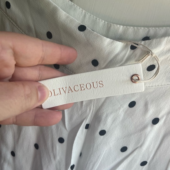 Olivaceous NWT Hi-Rise White with Black Polkadot Wide Leg Pants Sz Medium - Picture 5 of 7